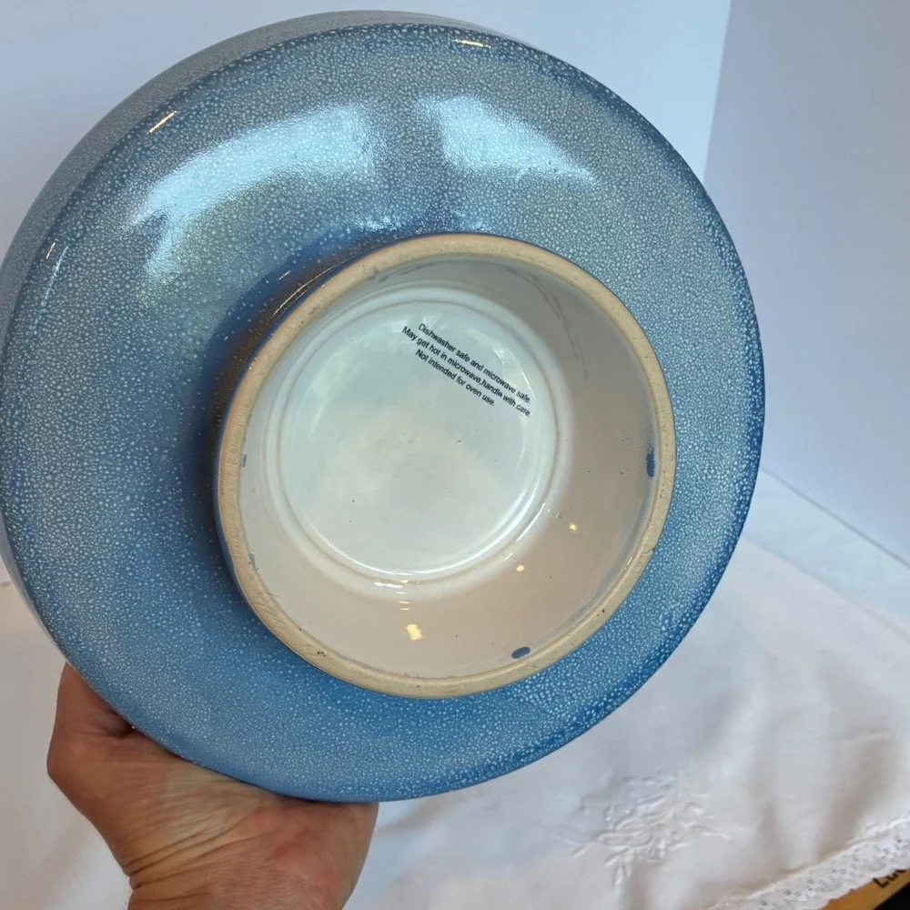 Pedestal Bowl Blue White Speckled Footed Coastal Modern Cottage Beach House